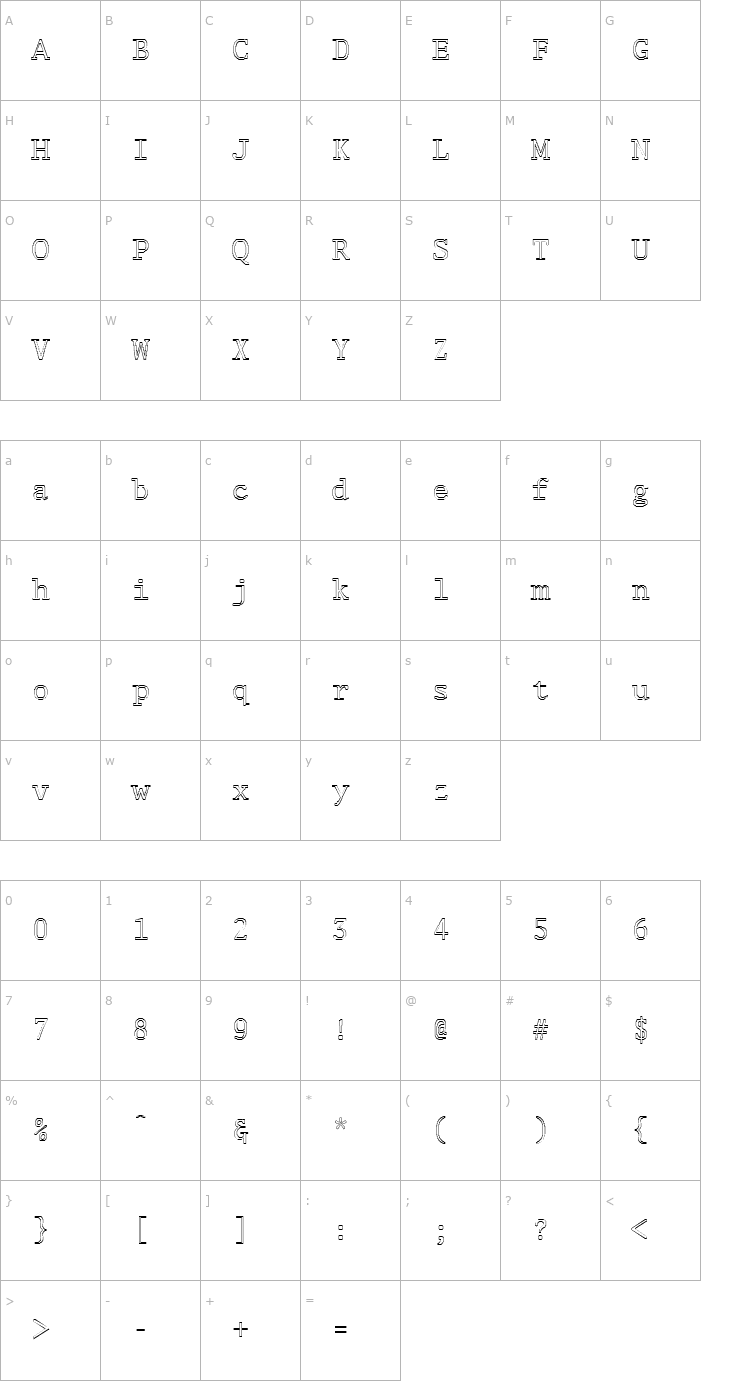 Character Map FZ DIGITAL 1 HOLLOW Font