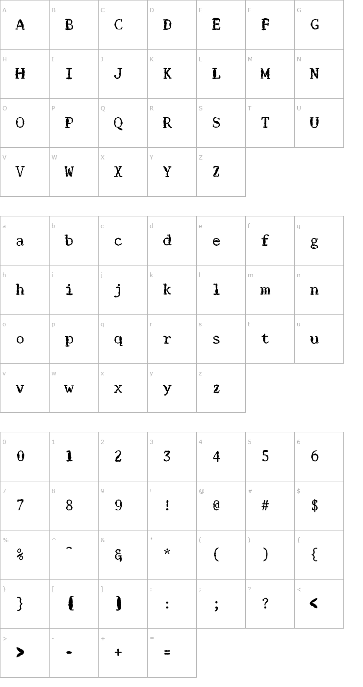 Character Map FZ DIGITAL 1 MANGLED Font