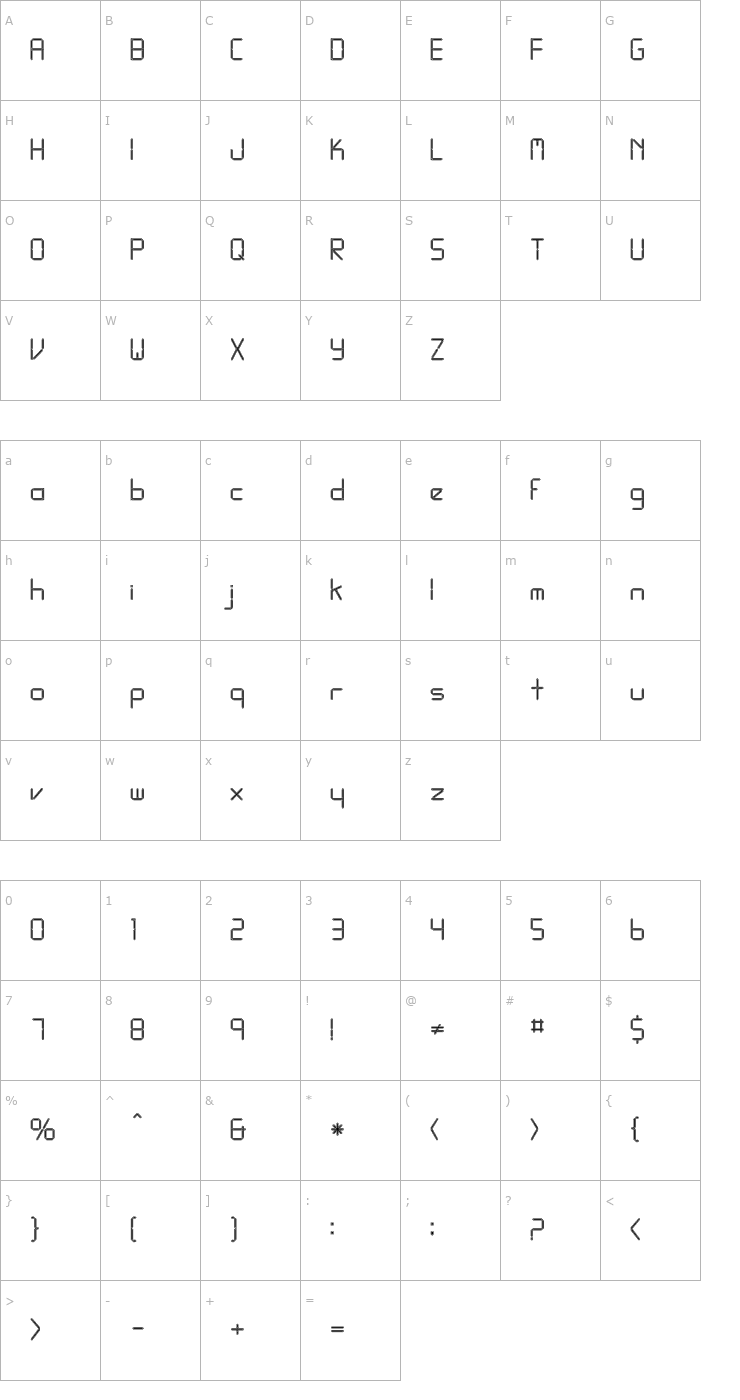 Character Map FZ DIGITAL 10 CONTOUR Font