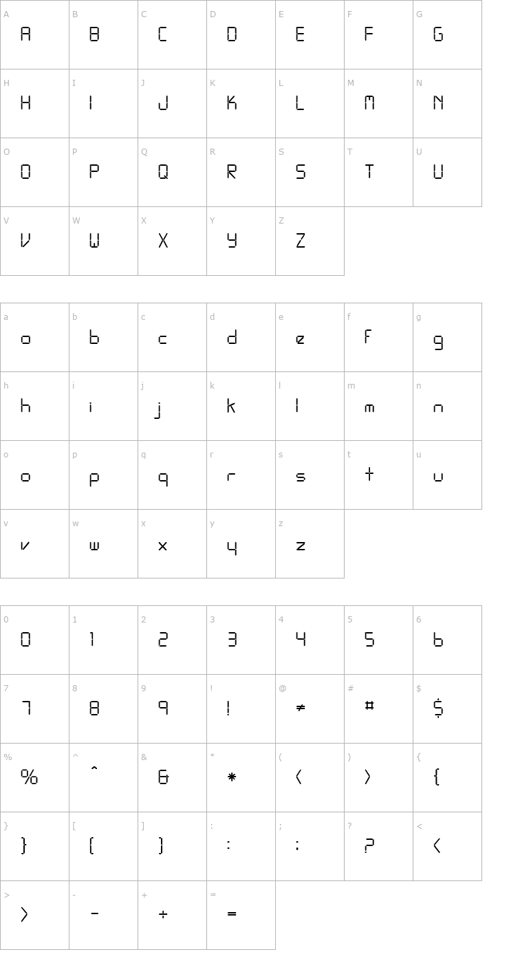 Character Map FZ DIGITAL 10 Font