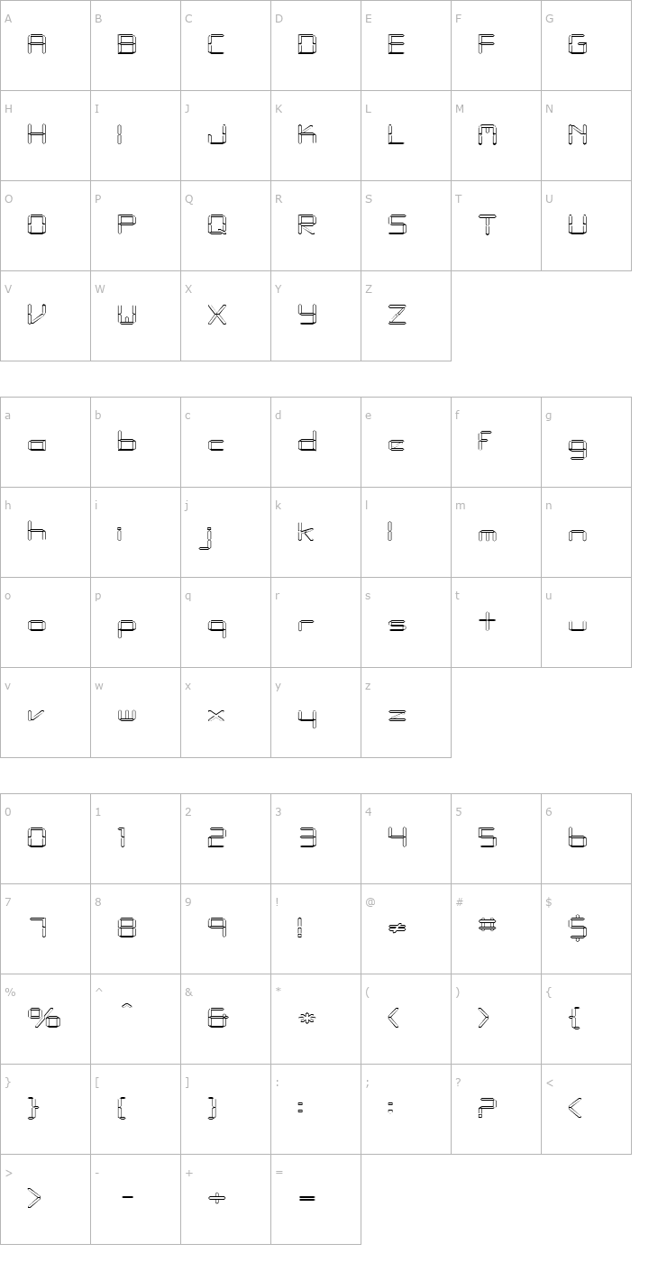 Character Map FZ DIGITAL 10 HOLLOW EX Font
