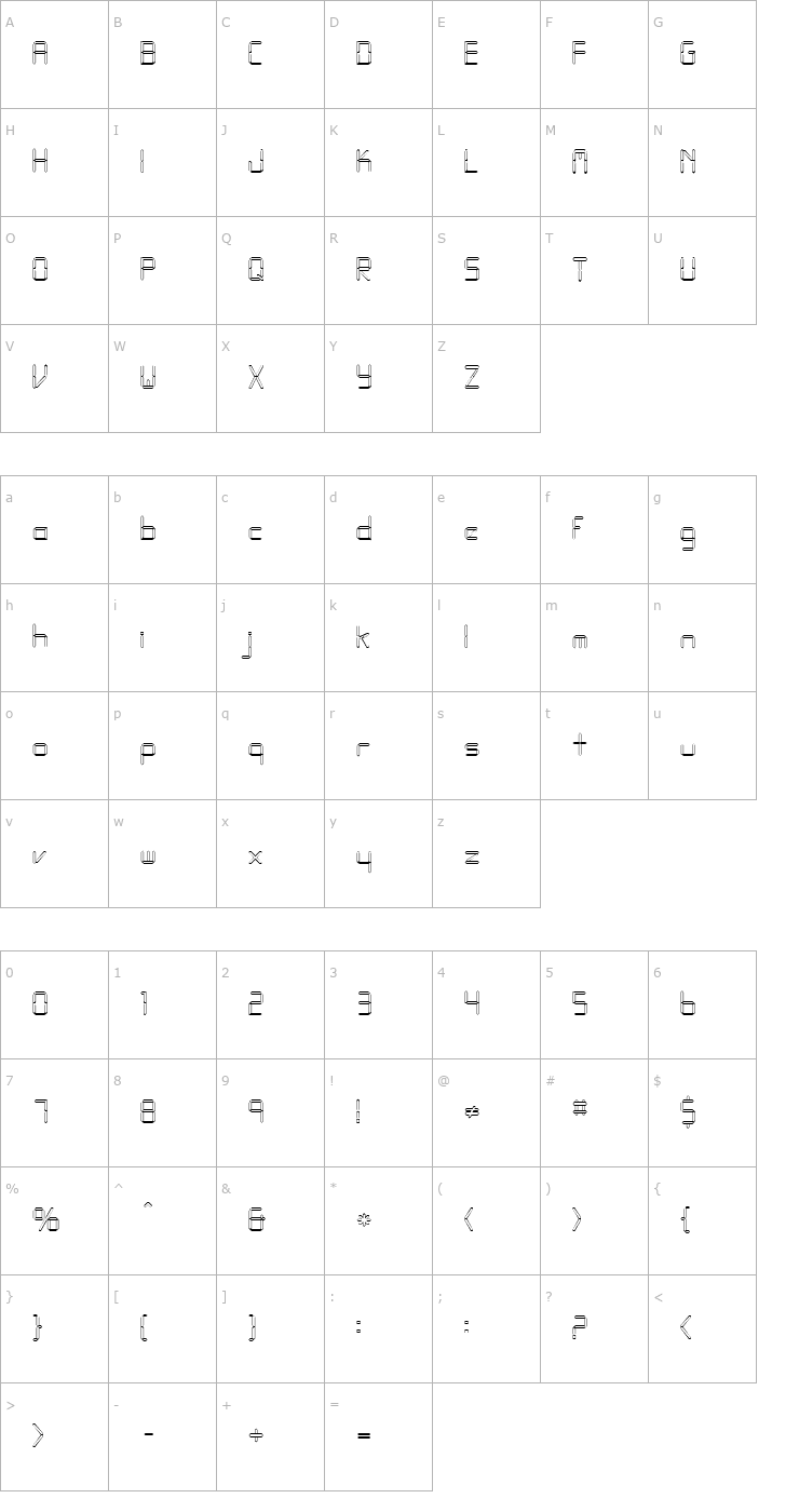 Character Map FZ DIGITAL 10 HOLLOW Font