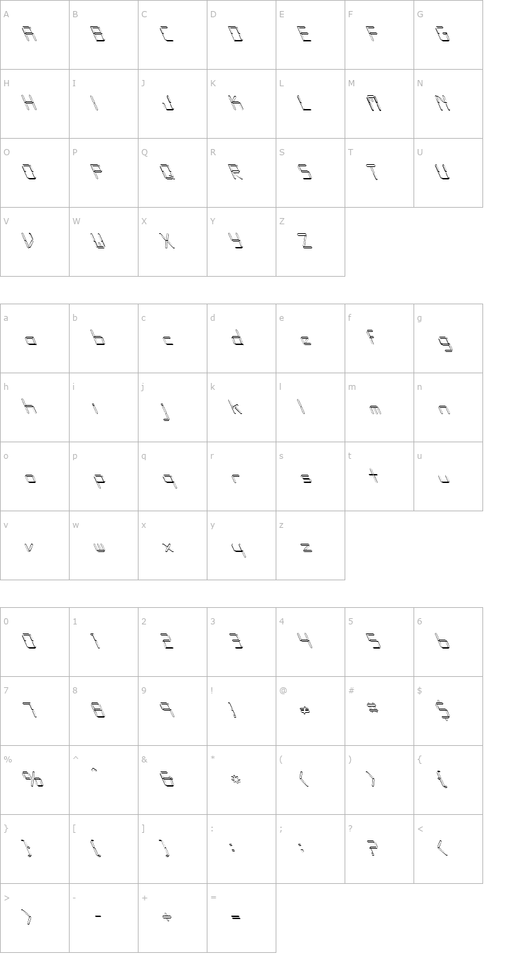 Character Map FZ DIGITAL 10 HOLLOW LEFTY Font