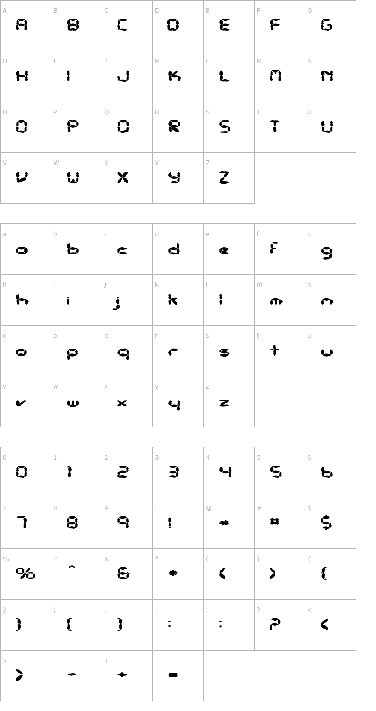 Character Map FZ DIGITAL 10 MANGLED EX Font