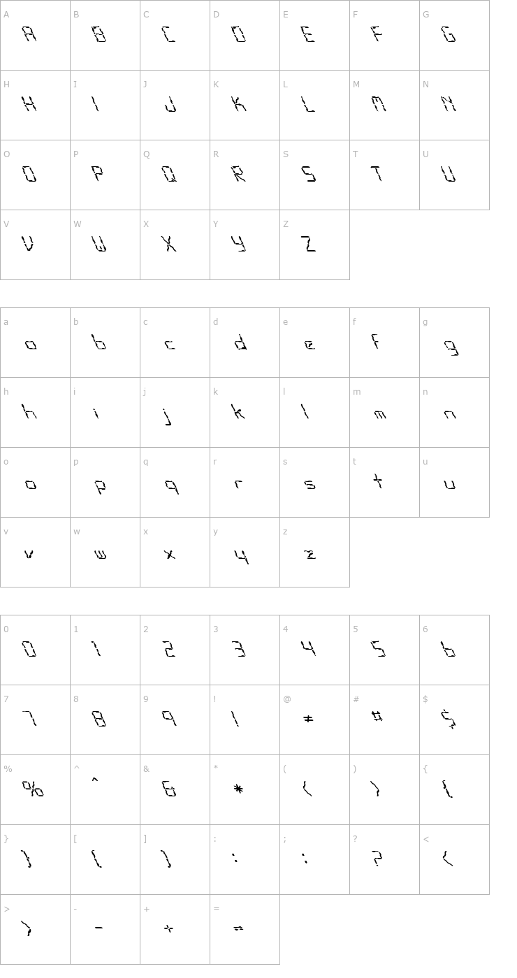 Character Map FZ DIGITAL 10 WAVEY LEFTY Font