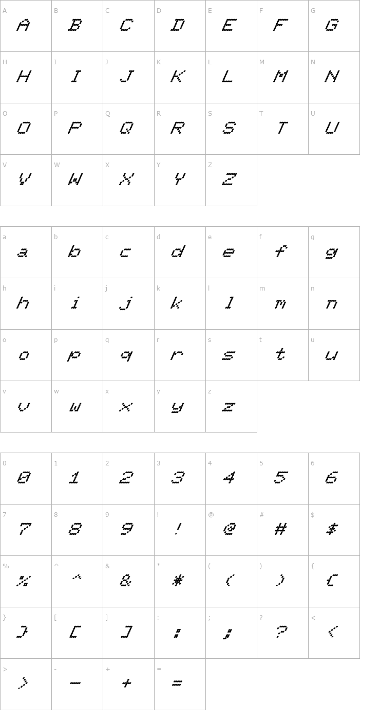 Character Map FZ DIGITAL 11 ITALIC Font