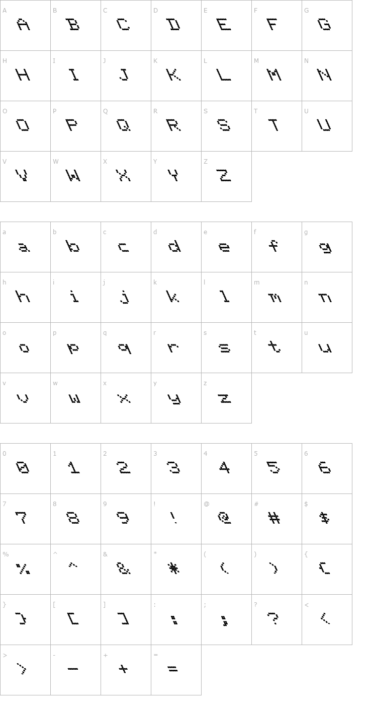 Character Map FZ DIGITAL 11 LEFTY Font