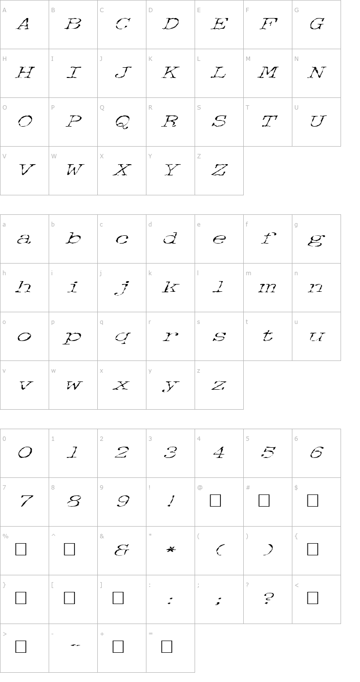 Character Map FZ DIGITAL 2 ITALIC Font