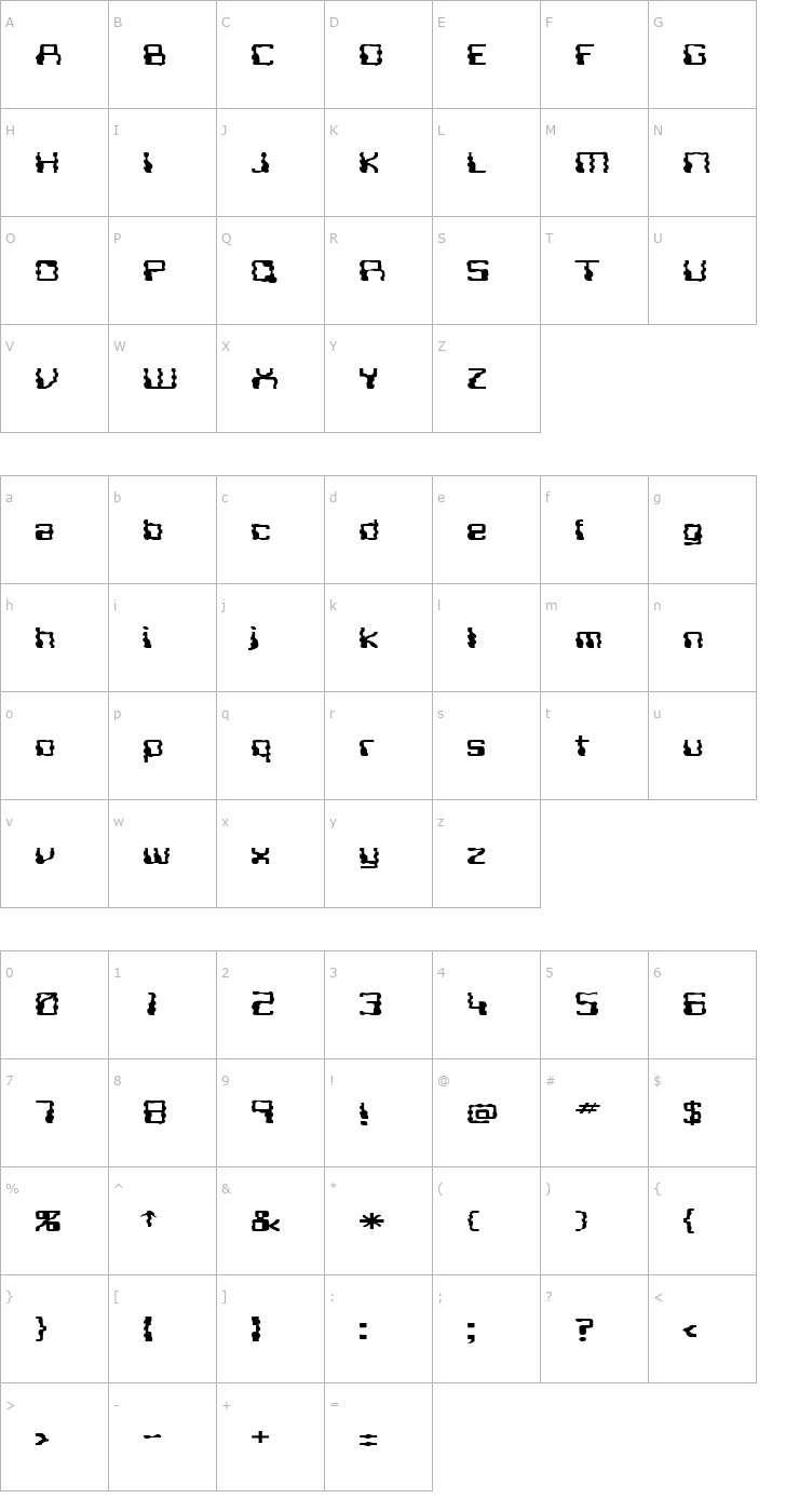 Character Map FZ DIGITAL 5 WAVEY EX Font