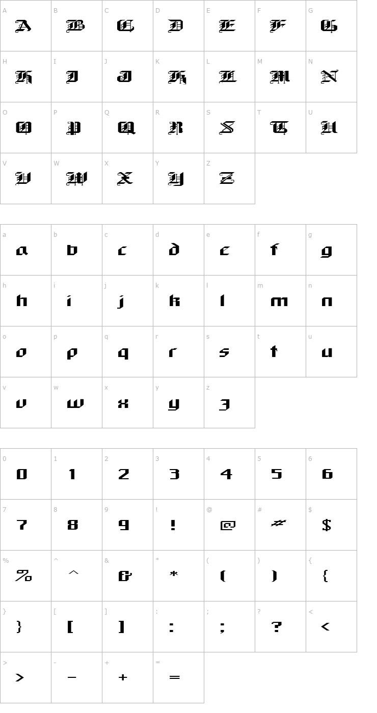 Character Map FZ GOTHIC 1 EX Font