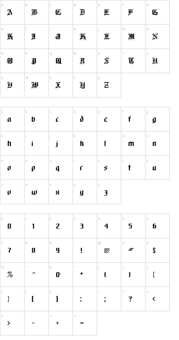 Character Map FZ GOTHIC 1 Font