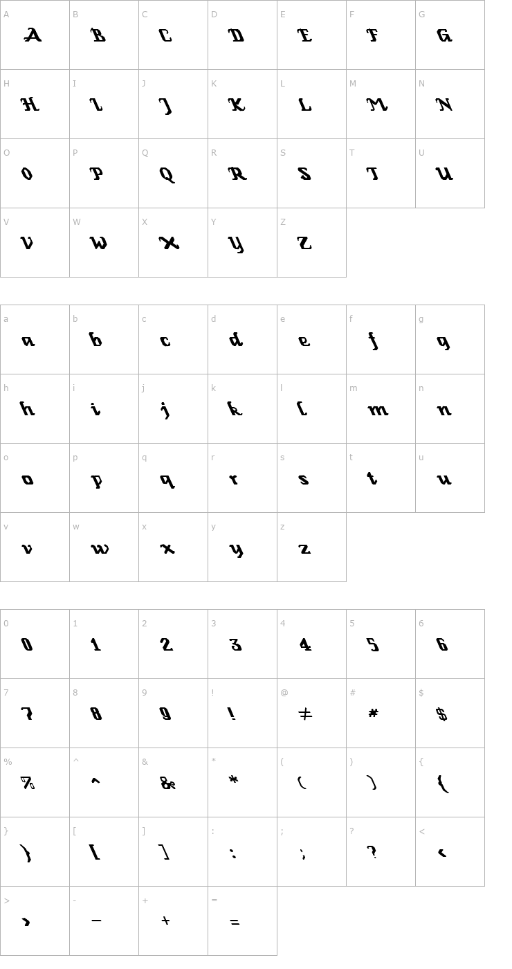 Character Map FZ GOTHIC 2 LEFTY Font