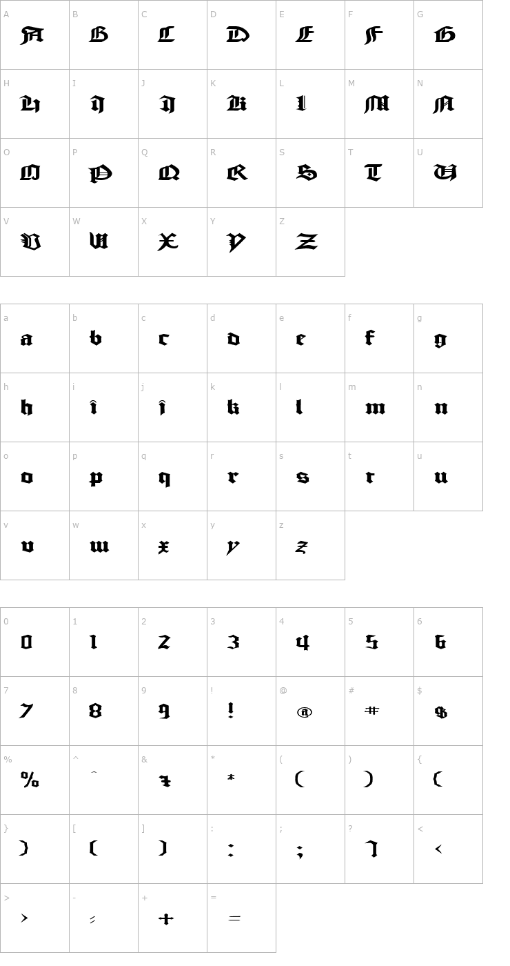 Character Map FZ GOTHIC 3 EX Font