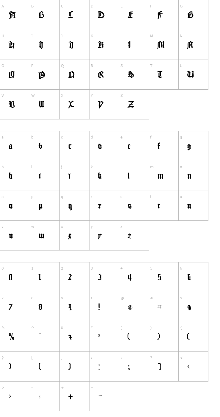 Character Map FZ GOTHIC 3 Font