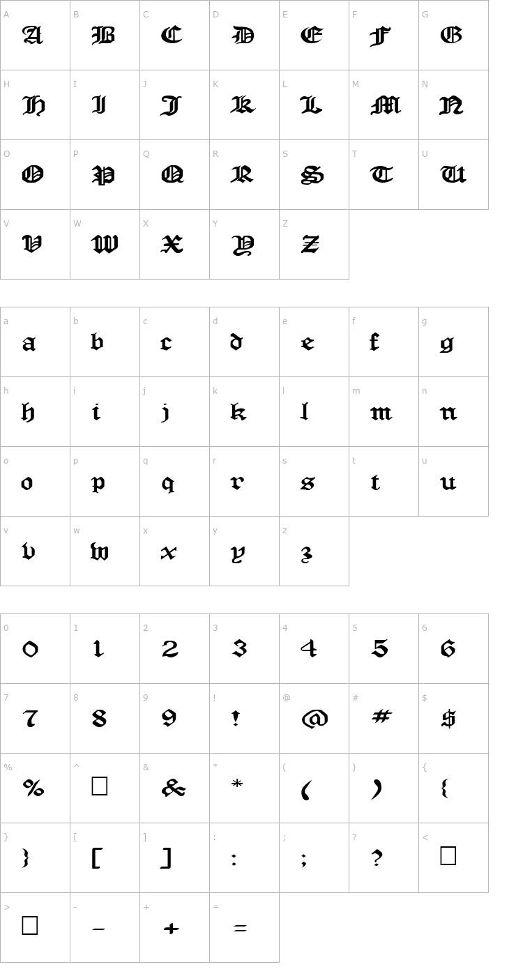 Character Map FZ GOTHIC 4 EX Font