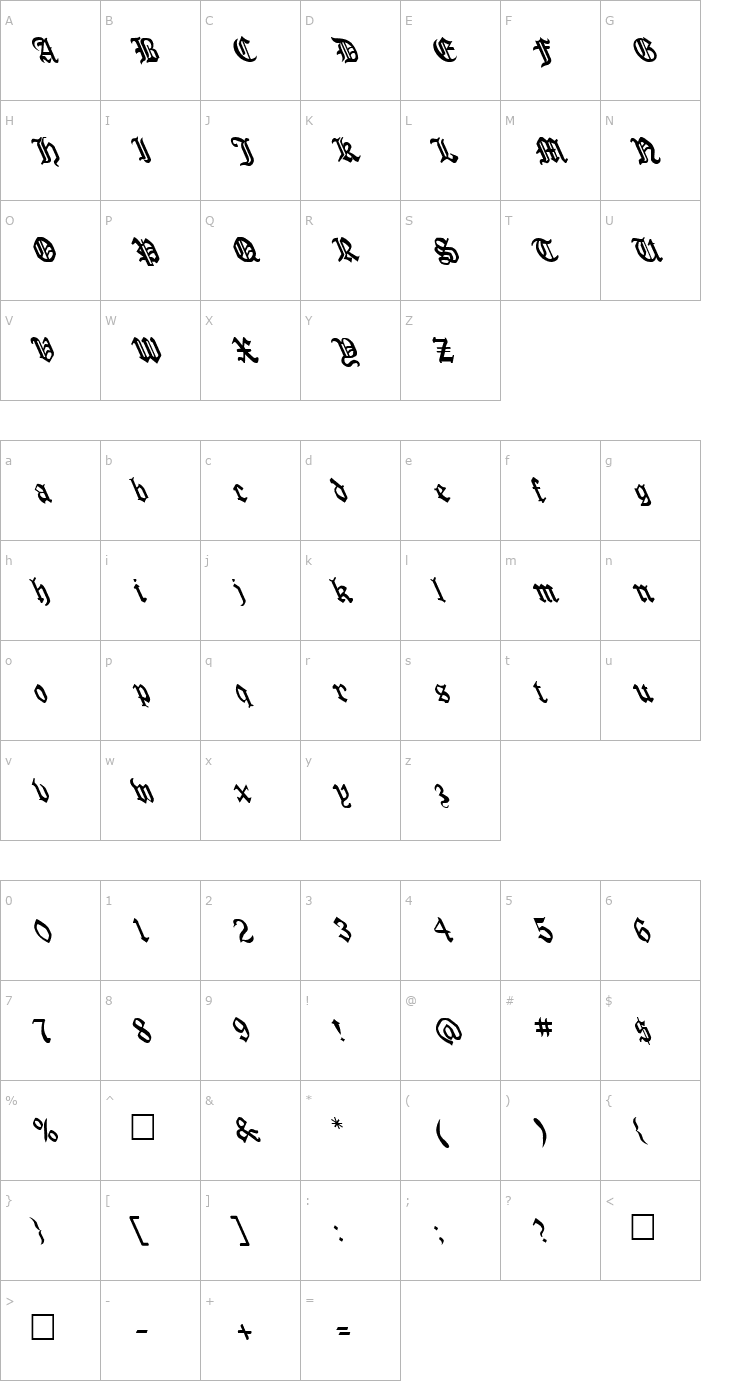 Character Map FZ GOTHIC 4 LEFTY Font