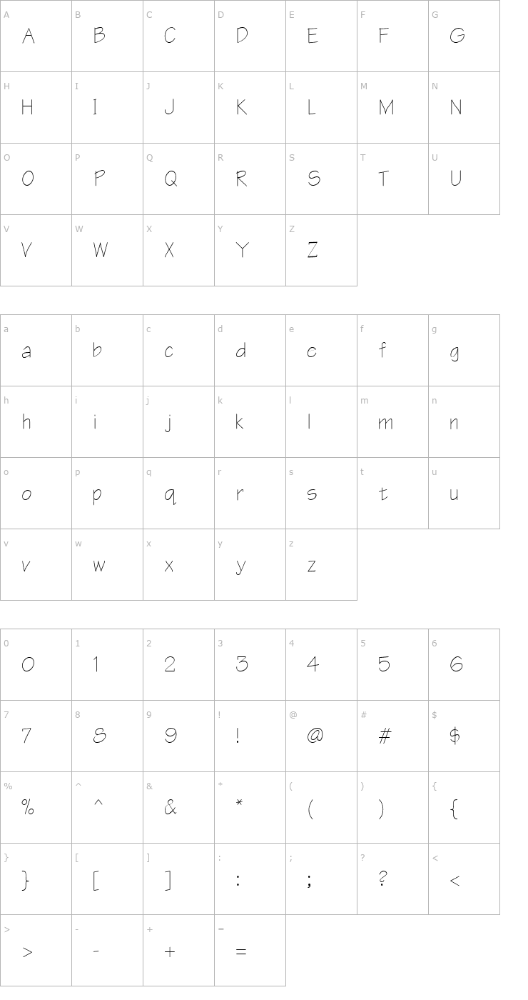 Character Map FZ HAND 1 Font