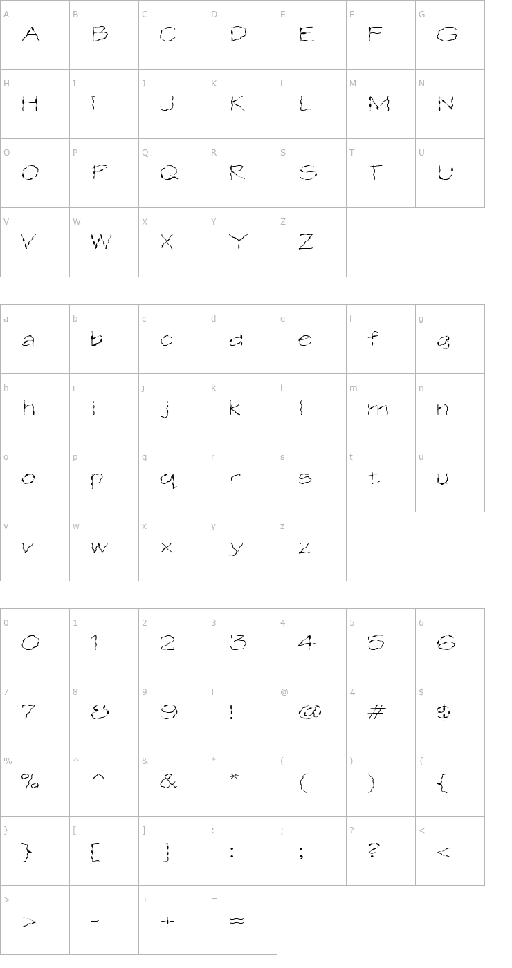 Character Map FZ HAND 1 WAVEY EX Font