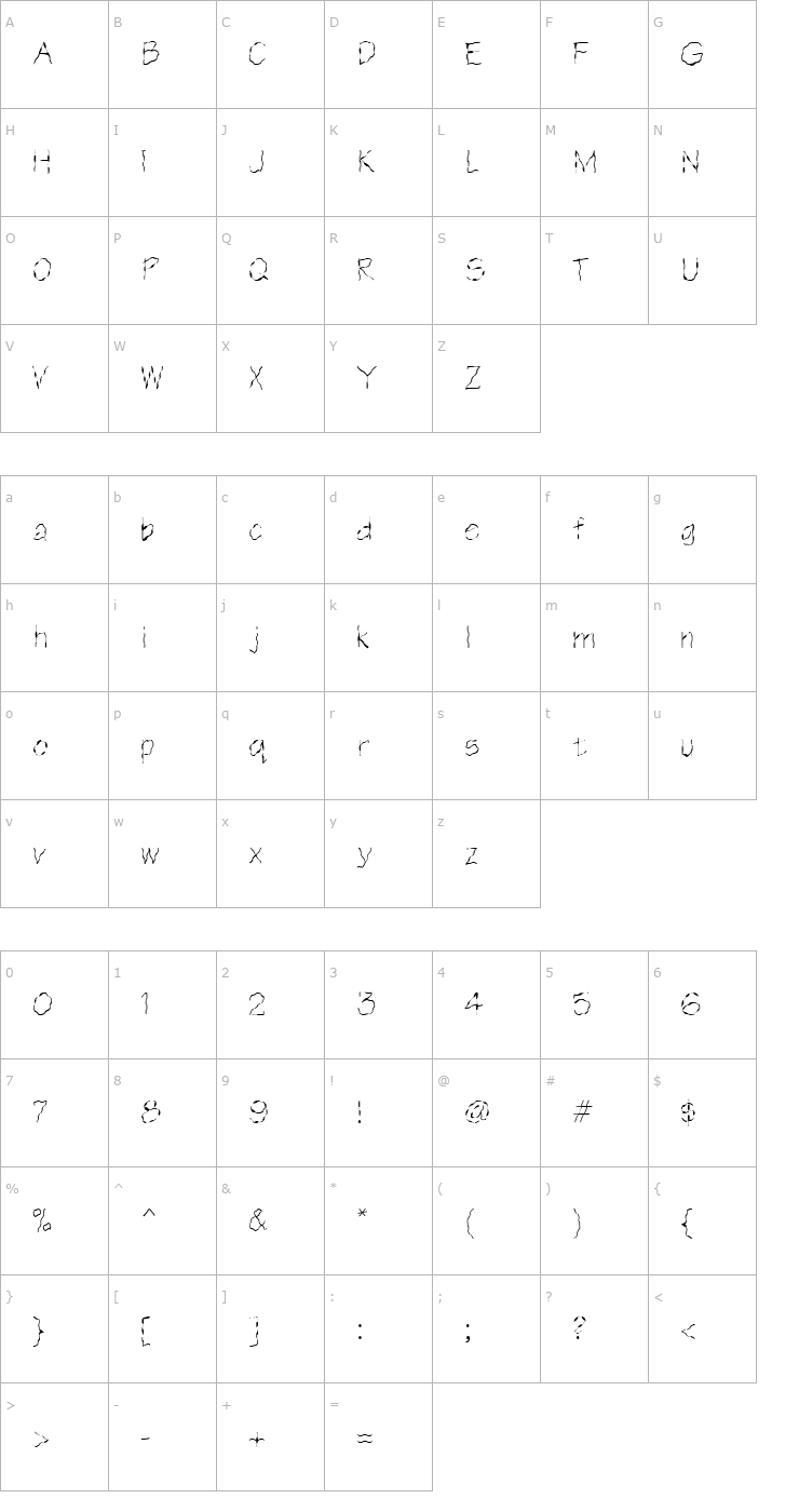 Character Map FZ HAND 1 WAVEY Font