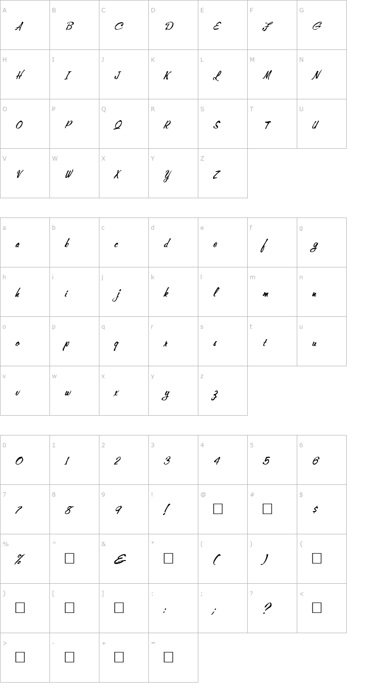 Character Map FZ HAND 10 ITALIC Font