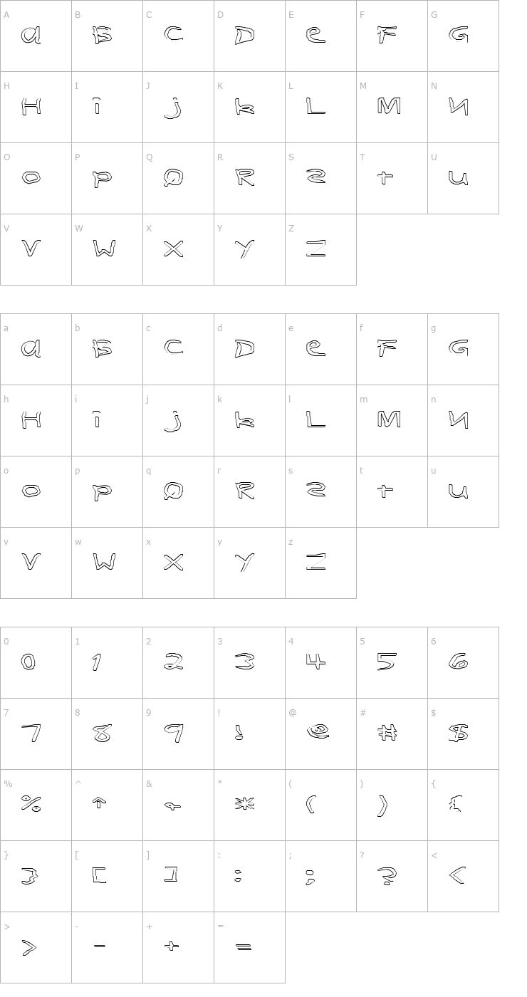 Character Map FZ HAND 11 HOLLOW EX Font