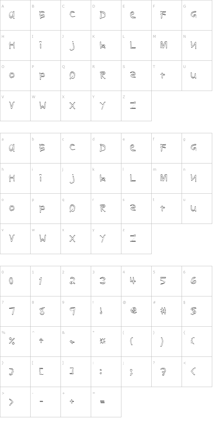 Character Map FZ HAND 11 HOLLOW Font