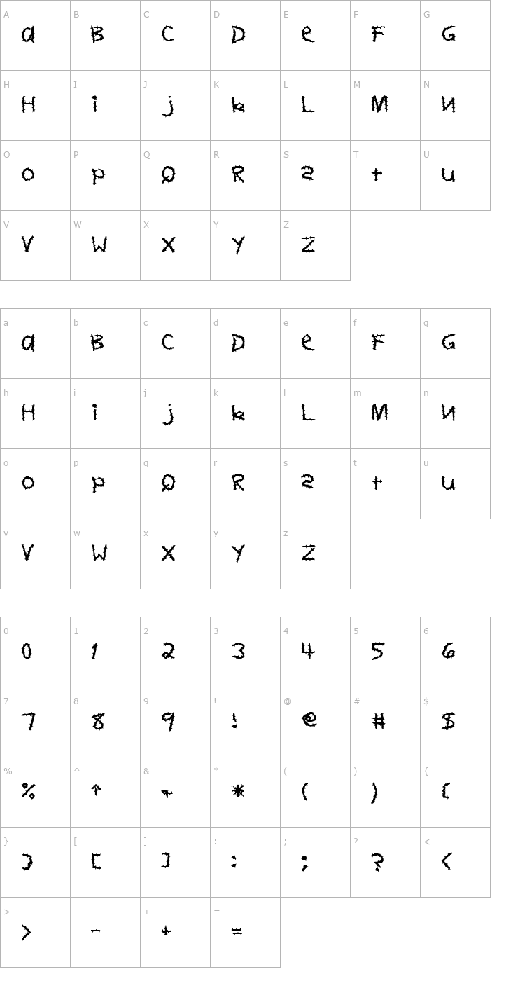 Character Map FZ HAND 11 SPIKED Font