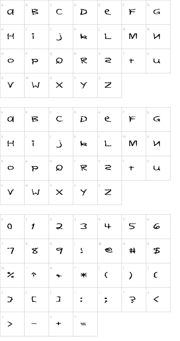 Character Map FZ HAND 11 WAVEY EX Font