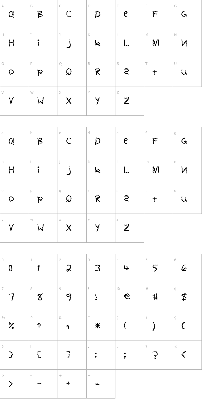 Character Map FZ HAND 11 WAVEY Font