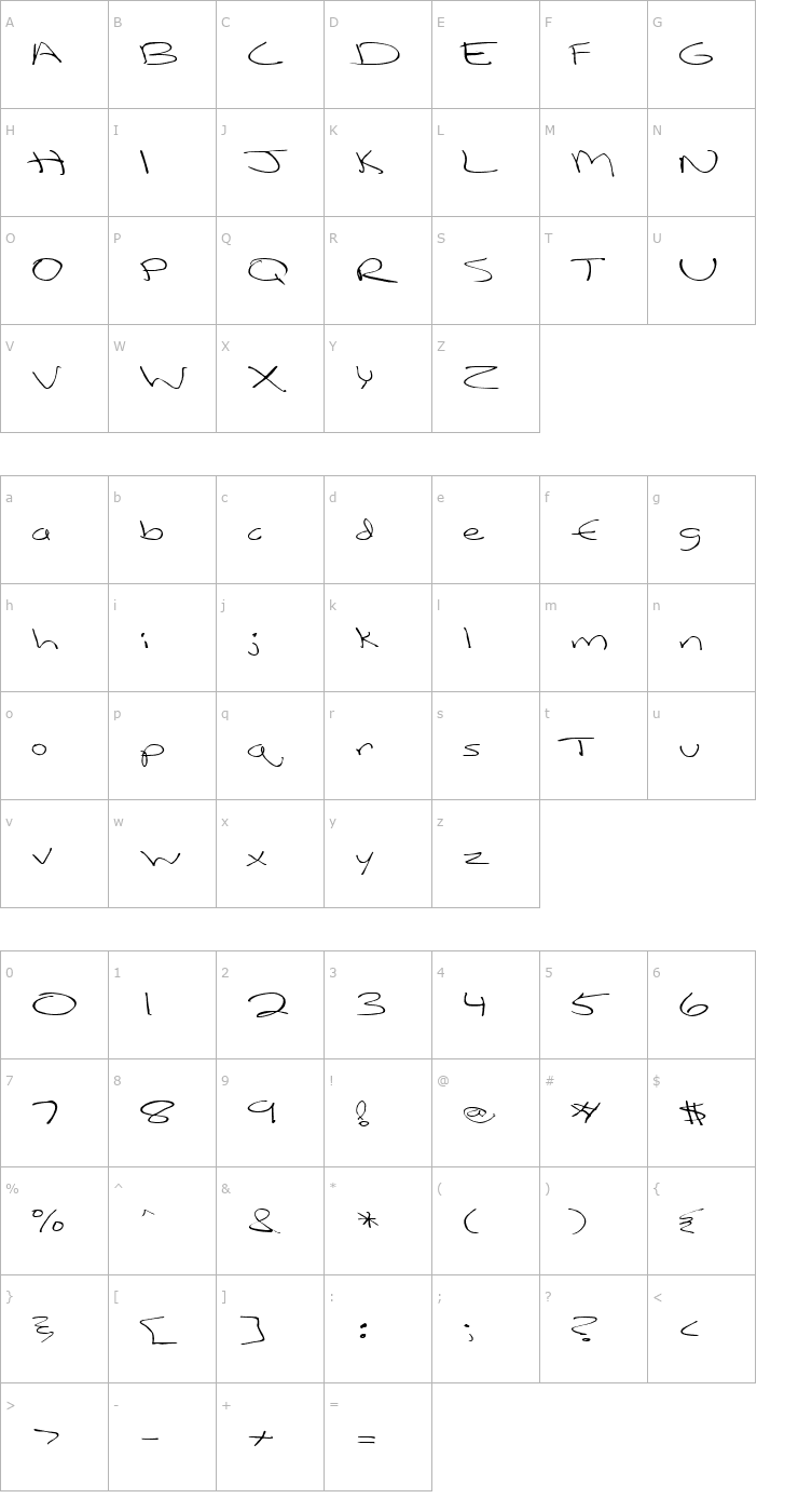 Character Map FZ HAND 12 EX Font