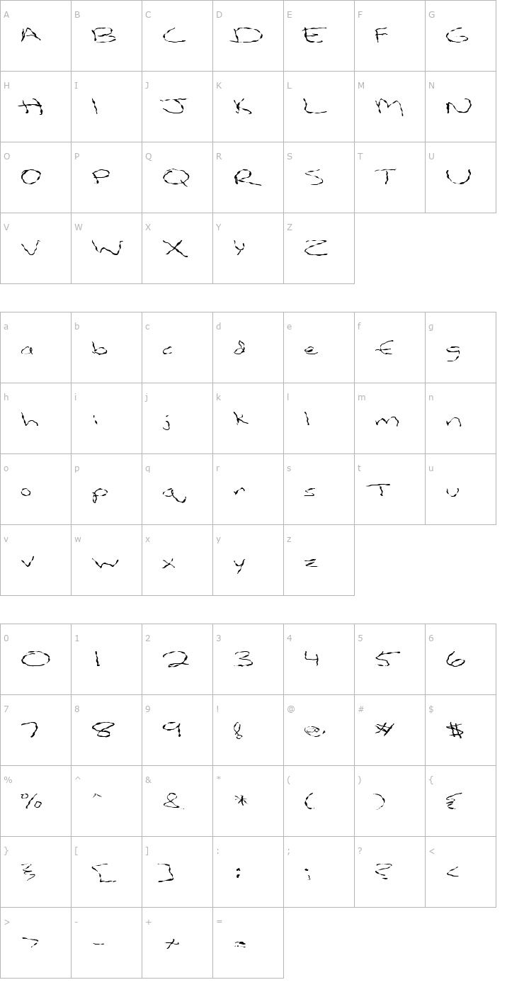 Character Map FZ HAND 12 WAVEY EX Font