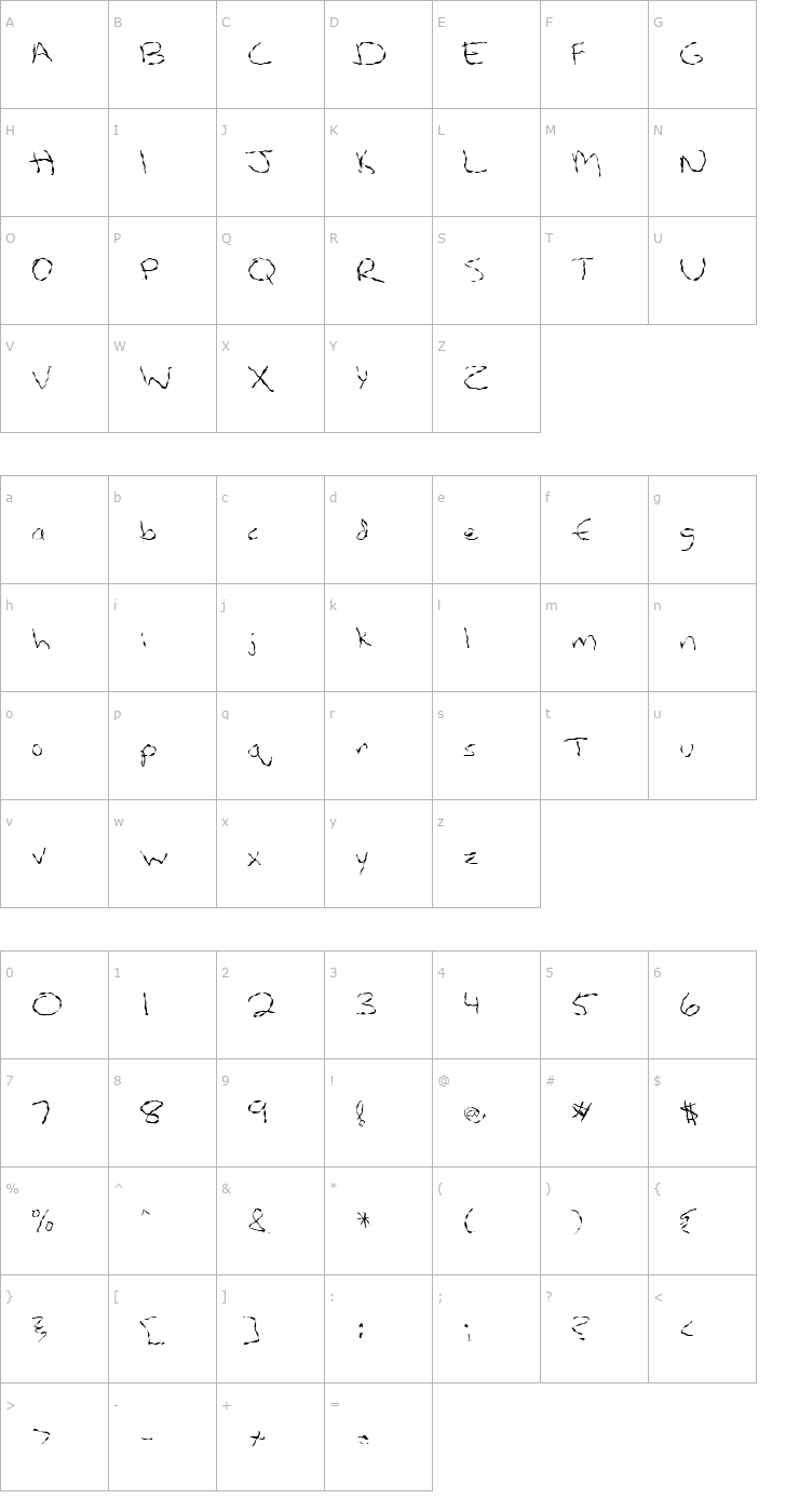 Character Map FZ HAND 12 WAVEY Font