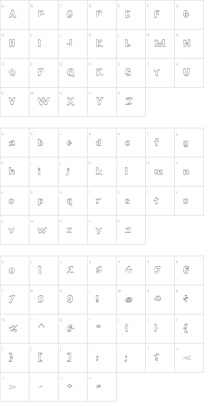 Character Map FZ HAND 14 HOLLOW EX Font