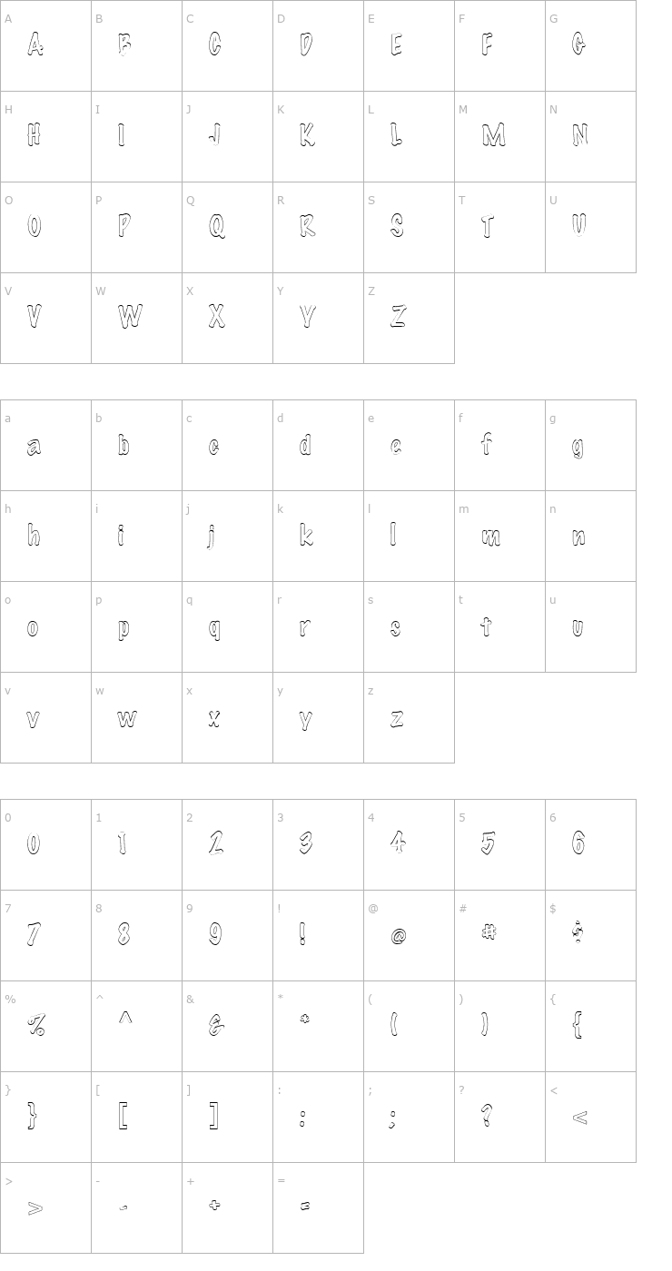 Character Map FZ HAND 14 HOLLOW Font