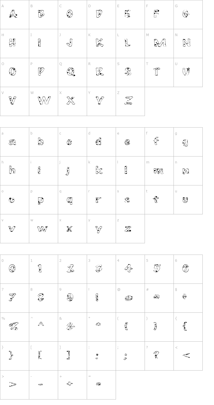 Character Map FZ HAND 14 SPOTTED EX Font