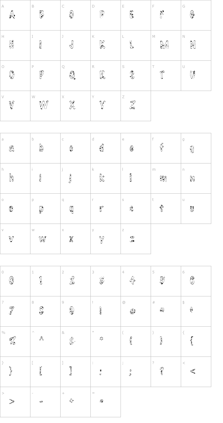 Character Map FZ HAND 14 SPOTTED Font