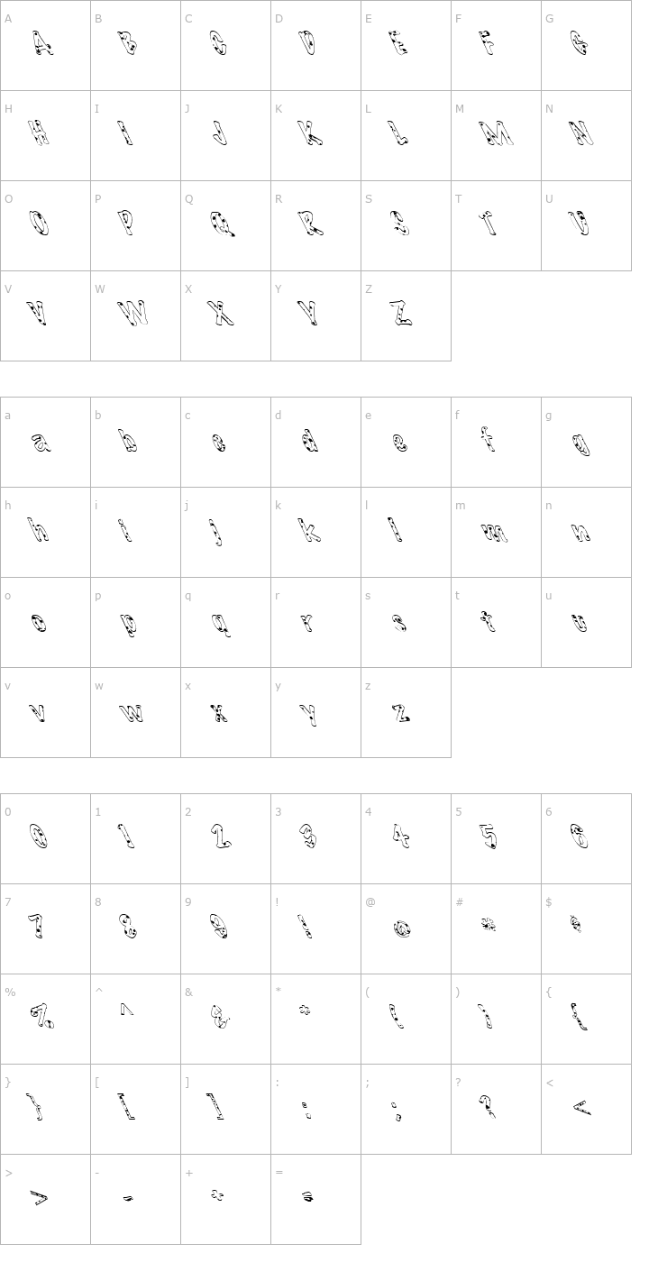 Character Map FZ HAND 14 SPOTTED LEFTY Font