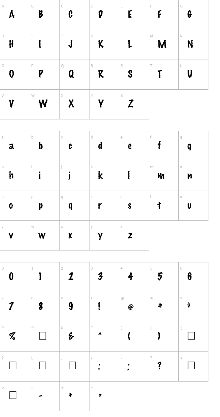 Character Map FZ HAND 14 WAVEY Font