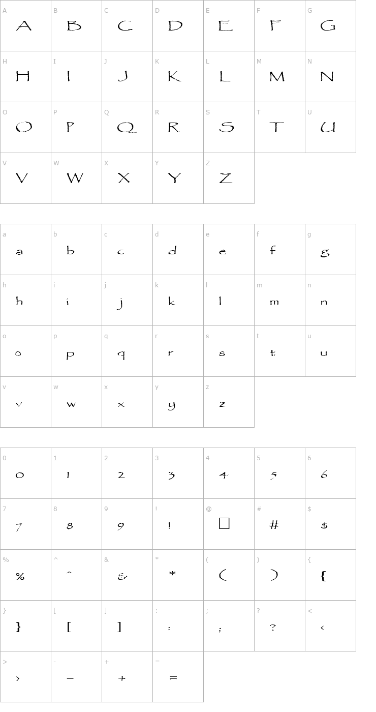 Character Map FZ HAND 16 EX Font