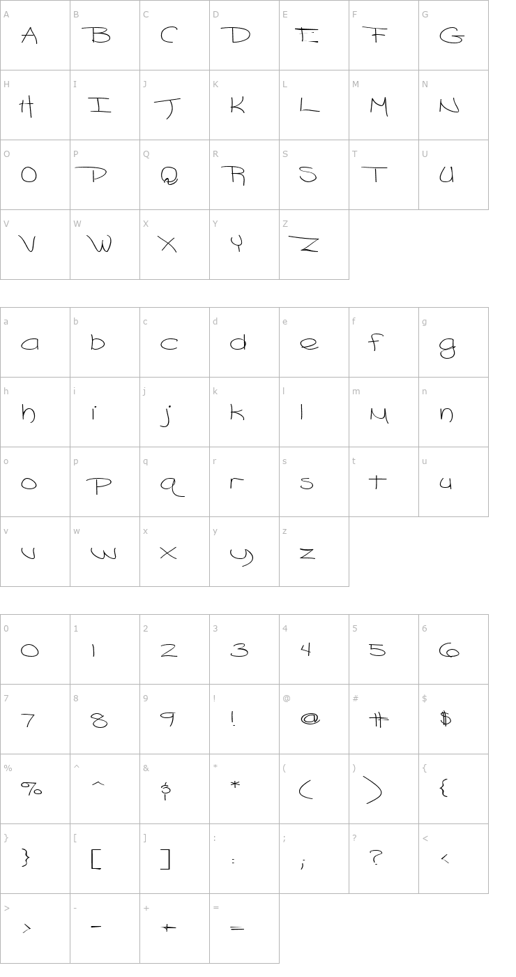 Character Map FZ HAND 18 EX Font