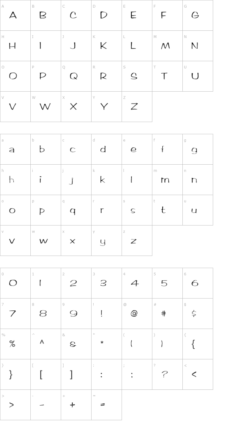 Character Map FZ HAND 2 CONTOUR Font