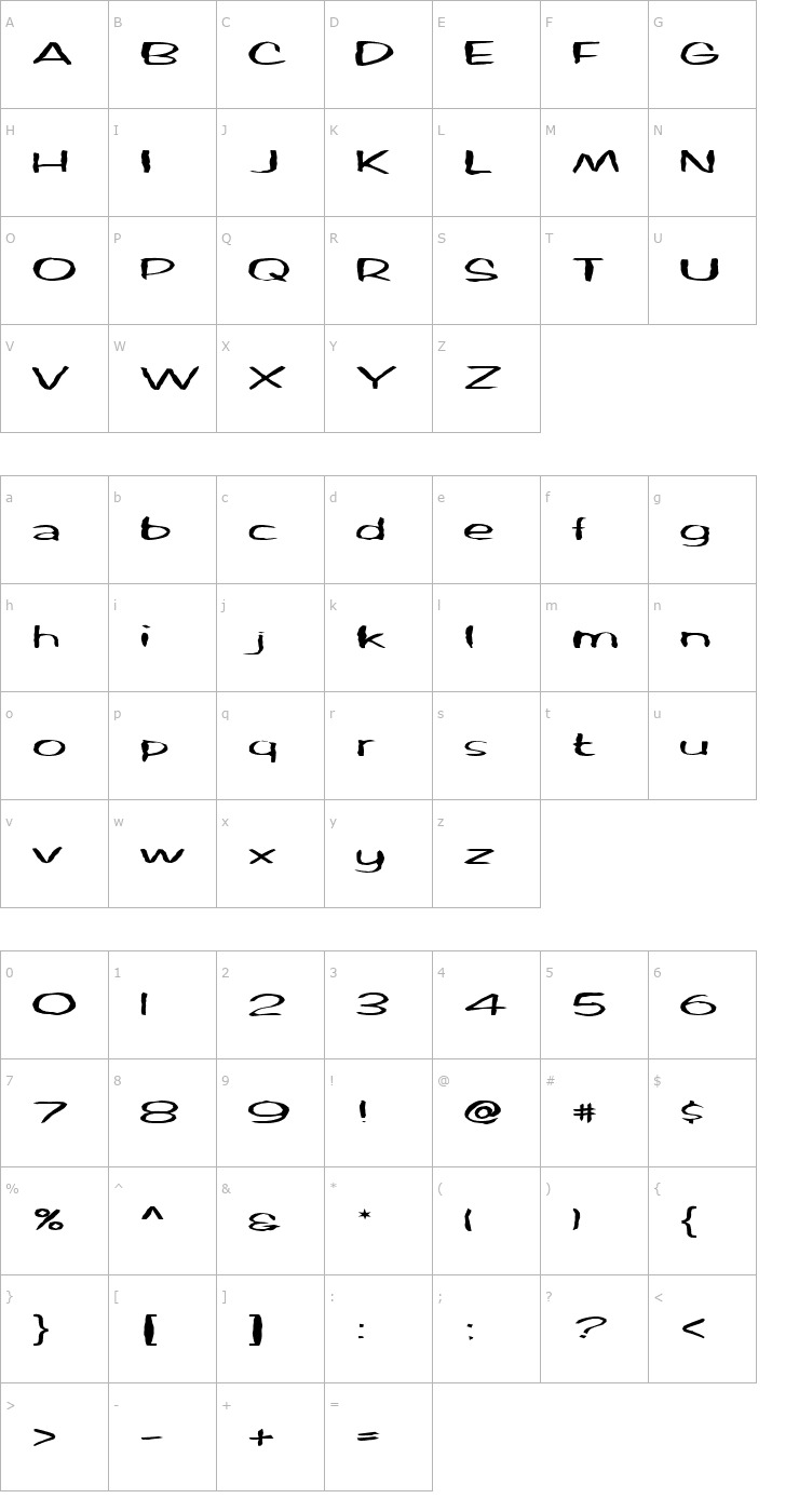 Character Map FZ HAND 2 MANGLED EX Font