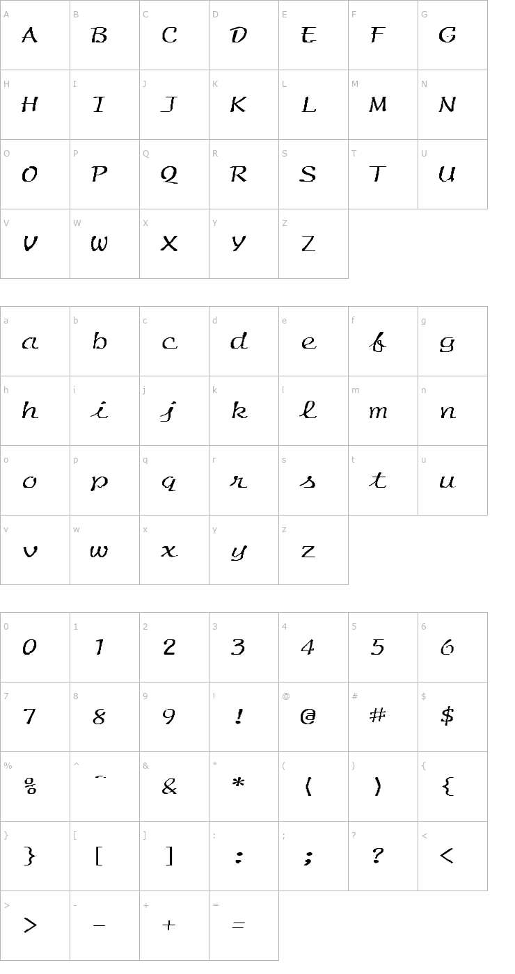 Character Map FZ HAND 20 EX Font