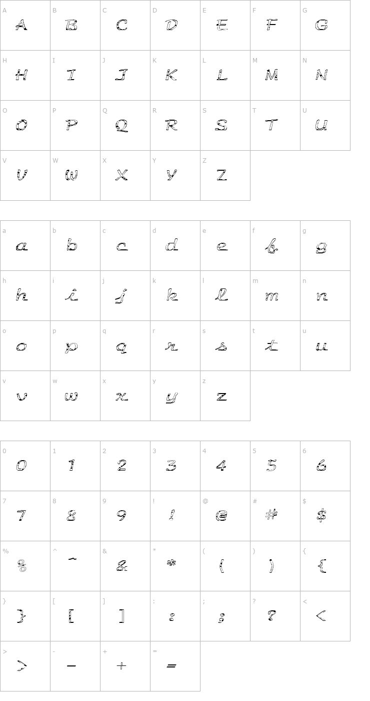 Character Map FZ HAND 20 SPOTTED EX Font