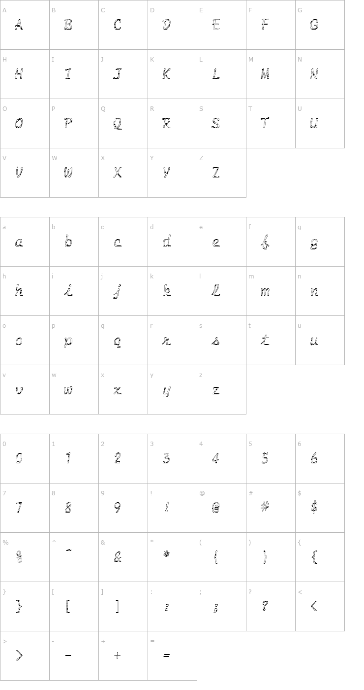 Character Map FZ HAND 20 SPOTTED Font