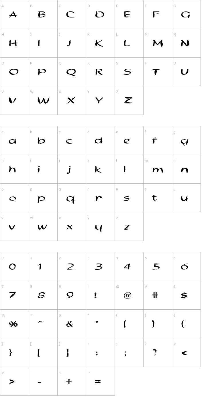 Character Map FZ HAND 21 MANGLED EX Font