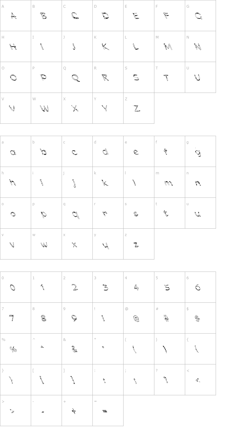 Character Map FZ HAND 21 SPOTTED LEFTY Font