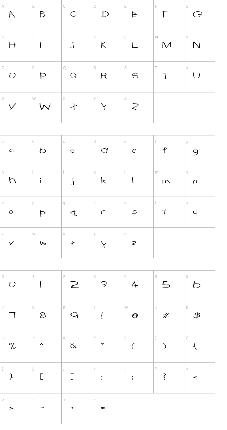 Character Map FZ HAND 22 EX Font