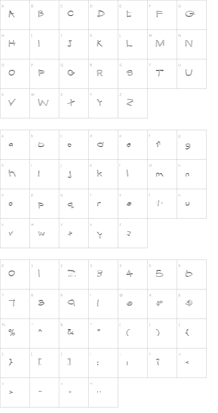Character Map FZ HAND 22 HOLLOW EX Font