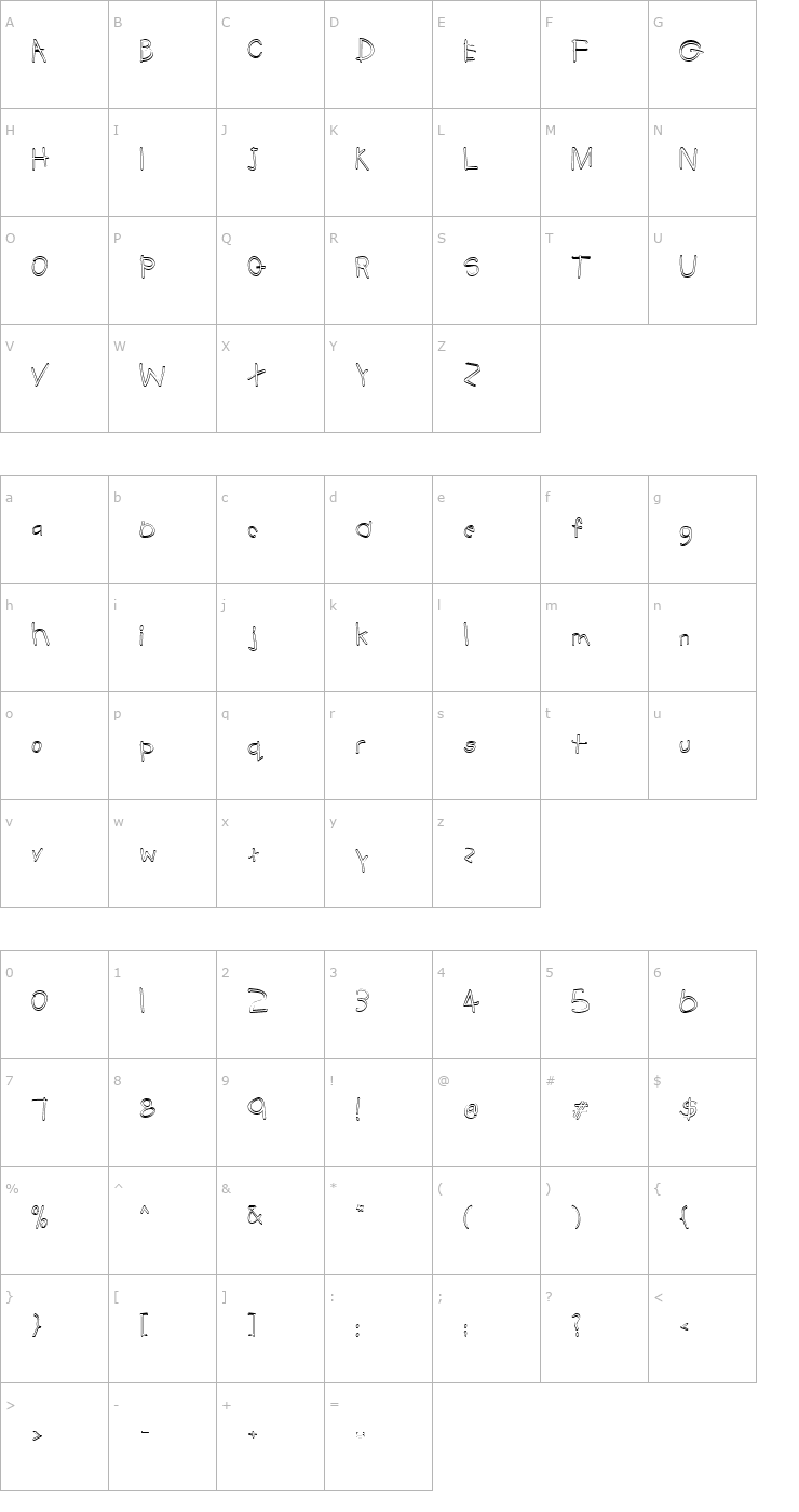 Character Map FZ HAND 22 HOLLOW Font